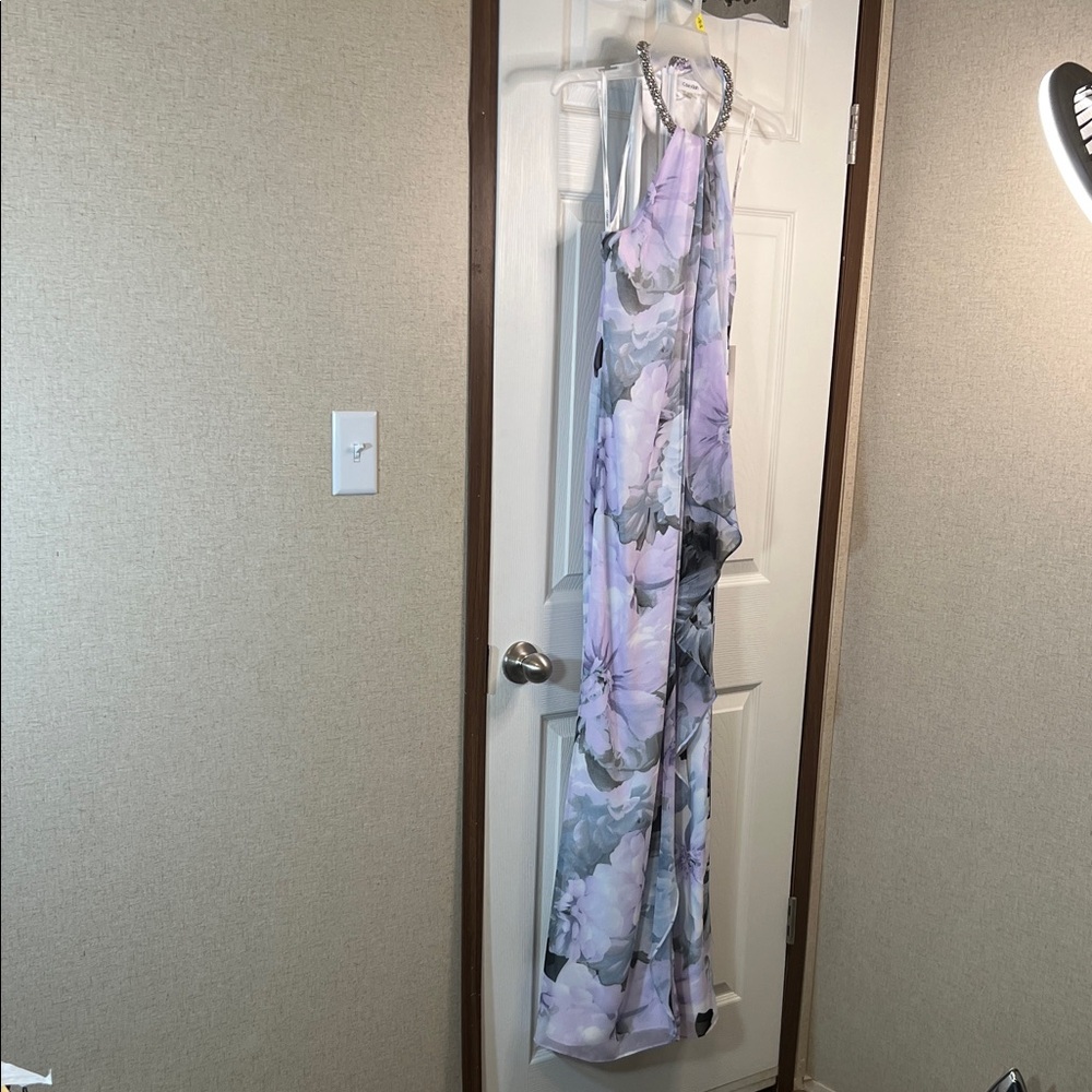 Floral High Low Dress in Purple and Gray